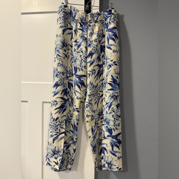 Jules & Leopold Pants - Jules & Leopold Blue and Cream Floral Elastic Waist Pants Ladies Sz XL